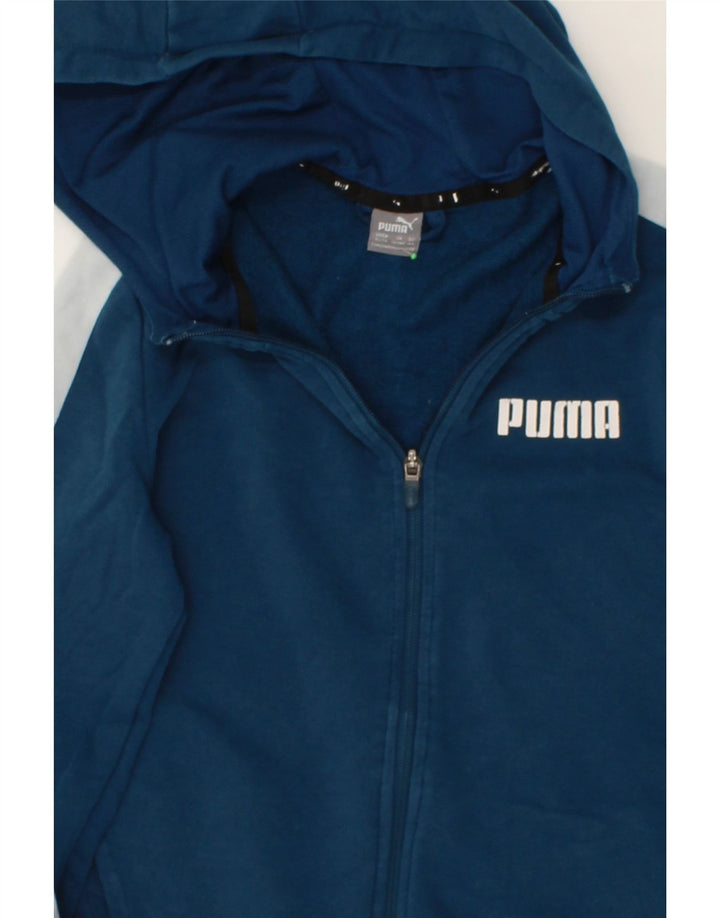 PUMA Boys Zip Hoodie Sweater 13-14 Years Blue Colourblock Cotton Vintage Puma and Second-Hand Puma from Messina Hembry 