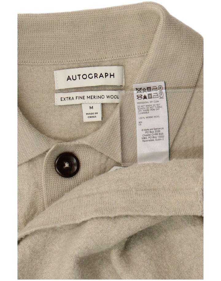 Suéter masculino Marks & Spencer Autograph Cardigan lã merino bege médio