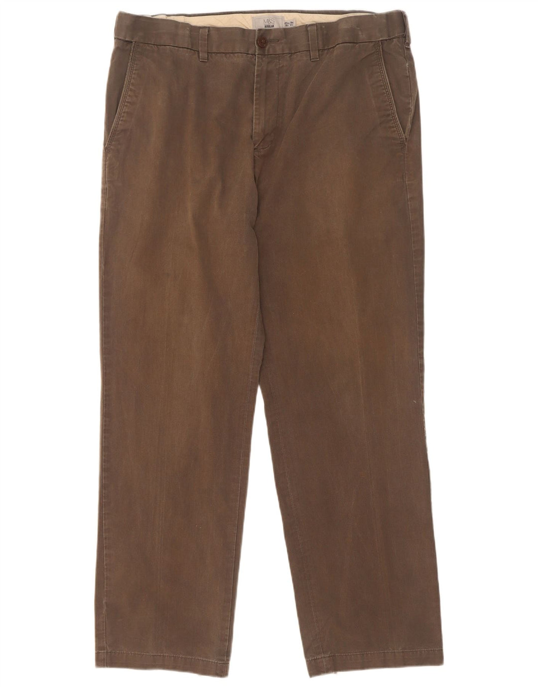 Calça chino masculina Marks & Spencer regular W36 L31 algodão cáqui