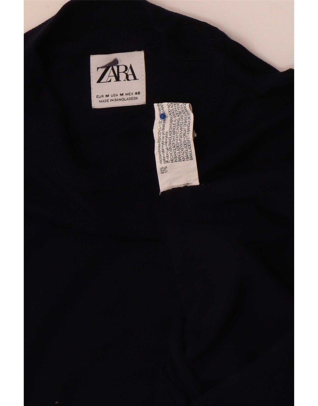 Zara Suéter masculino com gola redonda e viscose azul marinho médio