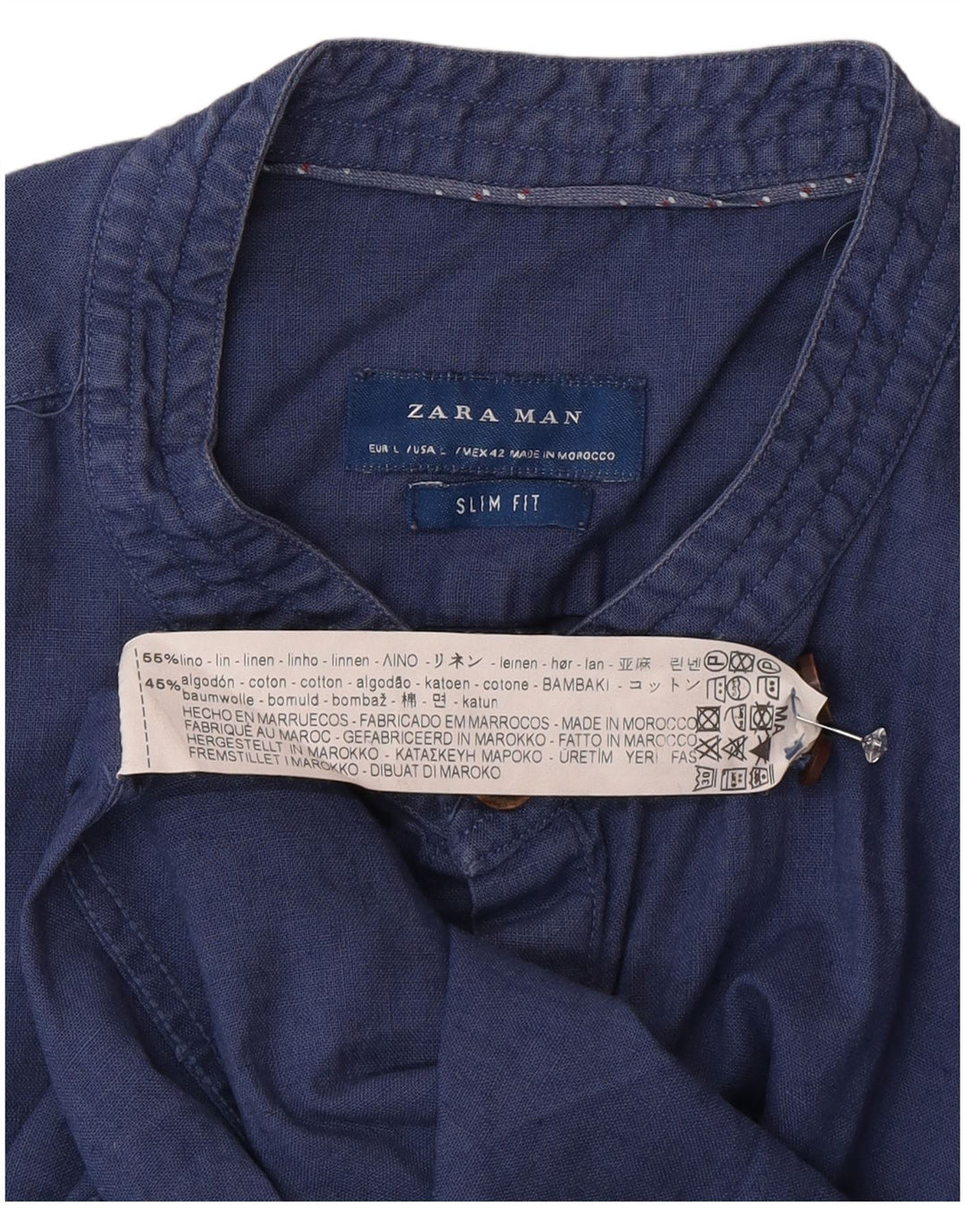 Camisa masculina Zara Slim Fit grande linho azul