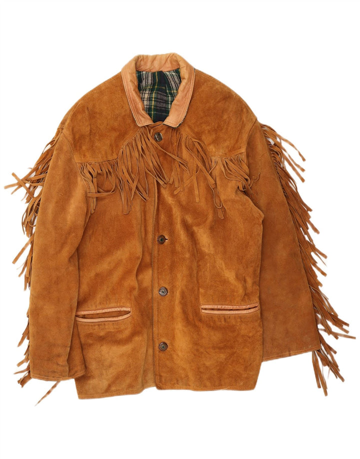 Jaqueta masculina vintage de camurça UK 40 grande marrom