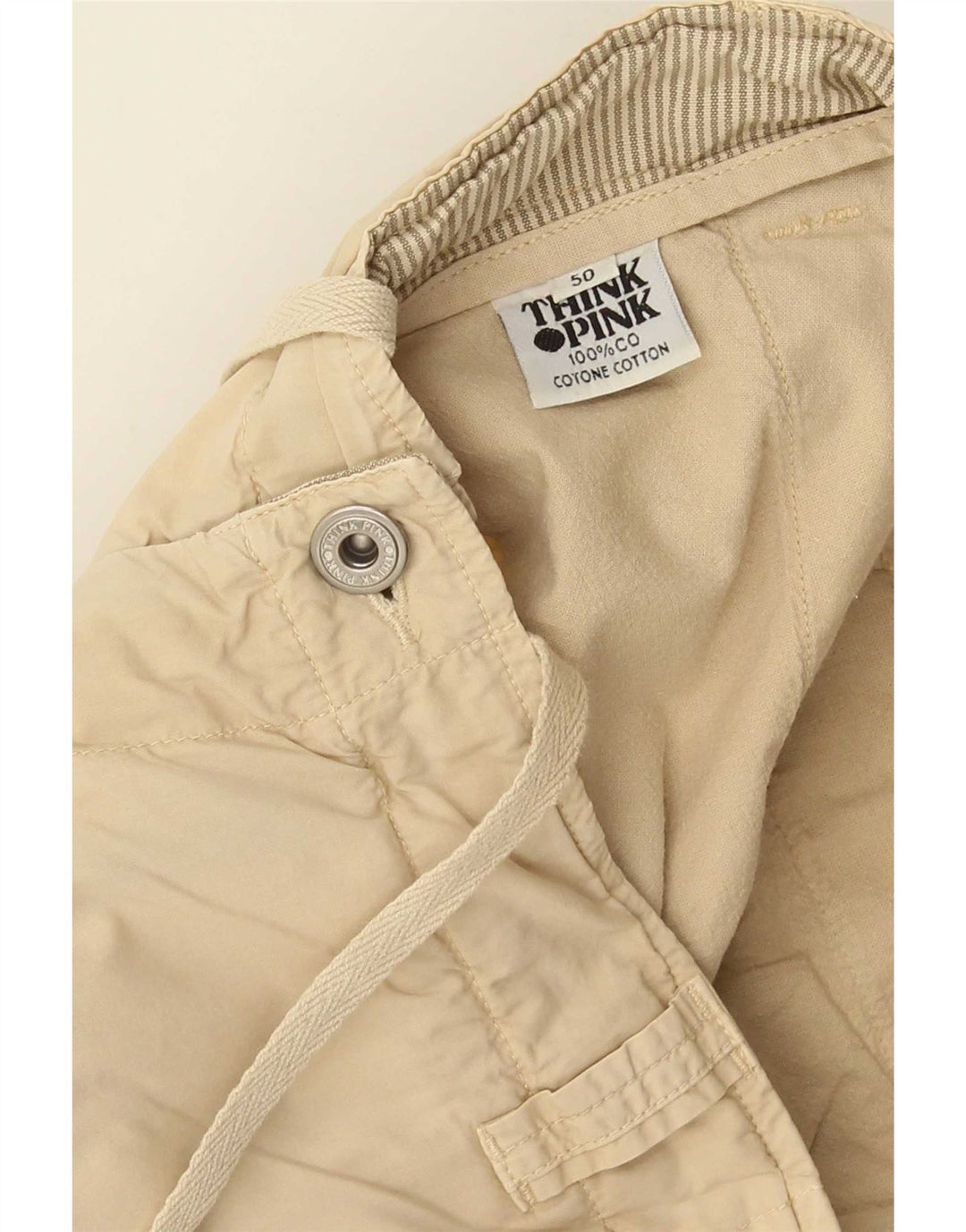 Think Pink Mens Cargo Shorts IT 50 Grande W34 Algodão Bege