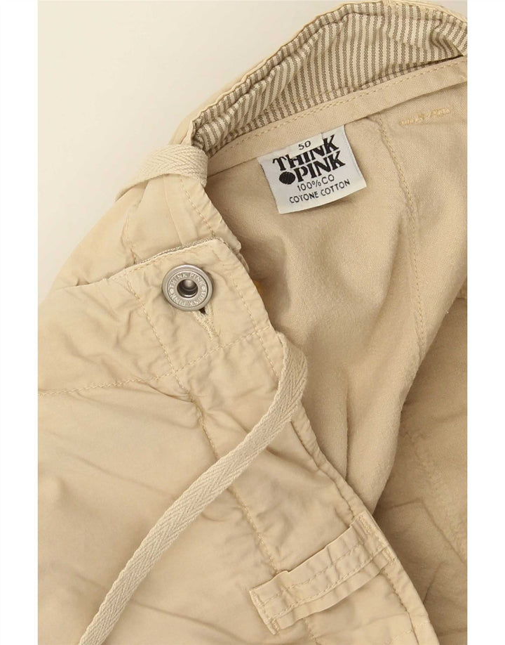 Think Pink Mens Cargo Shorts IT 50 Grande W34 Algodão Bege