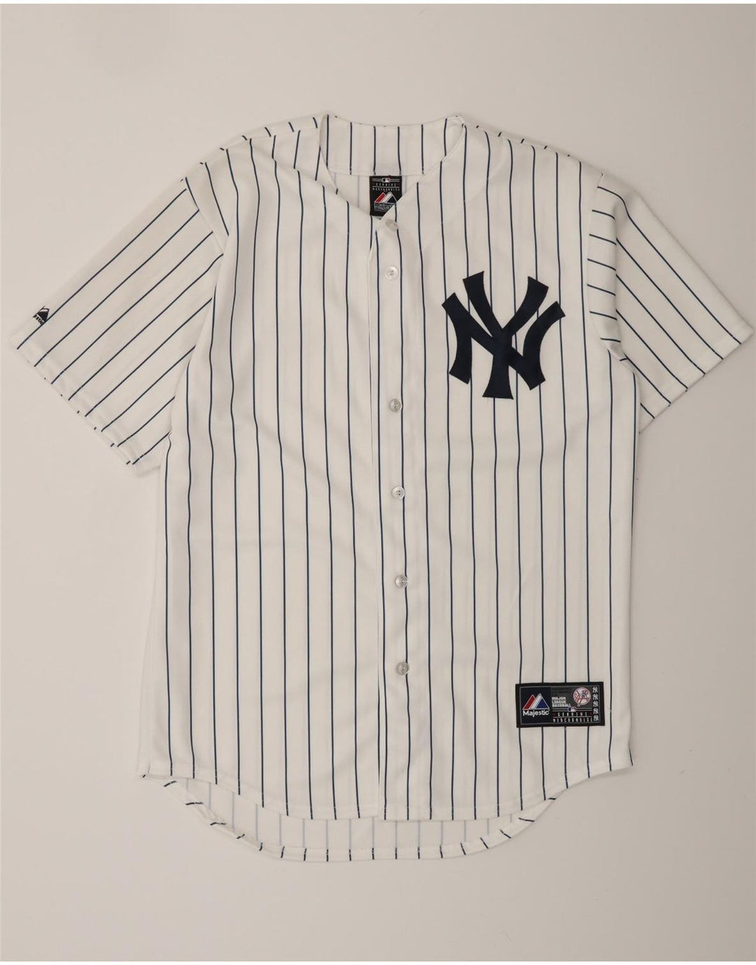 MAJESTIC Camiseta masculina New York Yankees com estampa gráfica média listrada branca