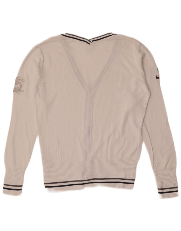 Suéter cardigã feminino Sergio Tacchini UK 12 algodão branco médio