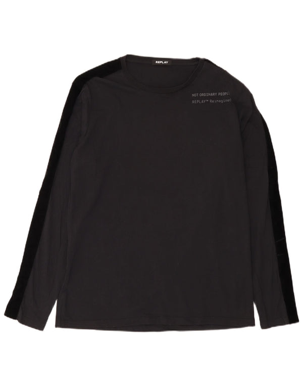 Top masculino Replay manga comprida grande algodão colorblock preto