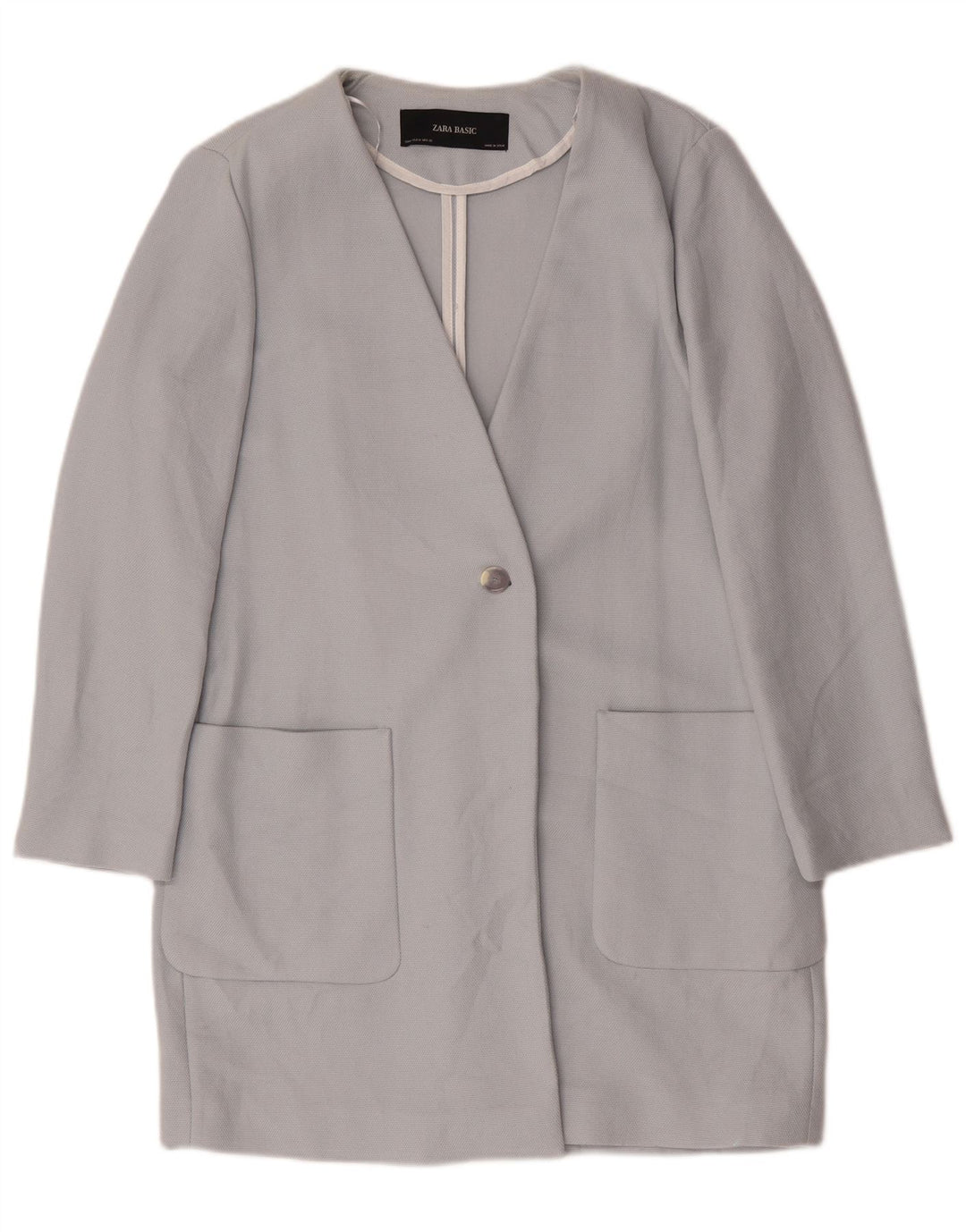 Jaqueta blazer feminina Zara Longline 1 botão Reino Unido 14 algodão azul médio