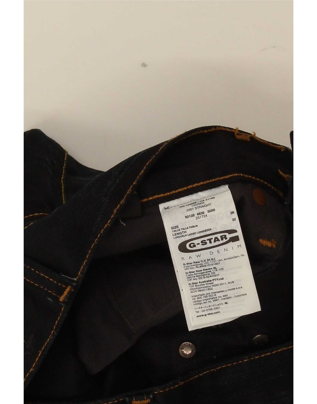 Calça jeans reta masculina G-Star 3301 W28 L32 preta