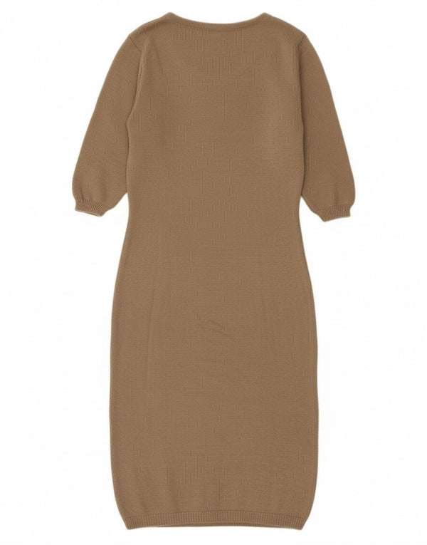 Vestido feminino vintage manga 3/4 Reino Unido 10 pequeno algodão bege