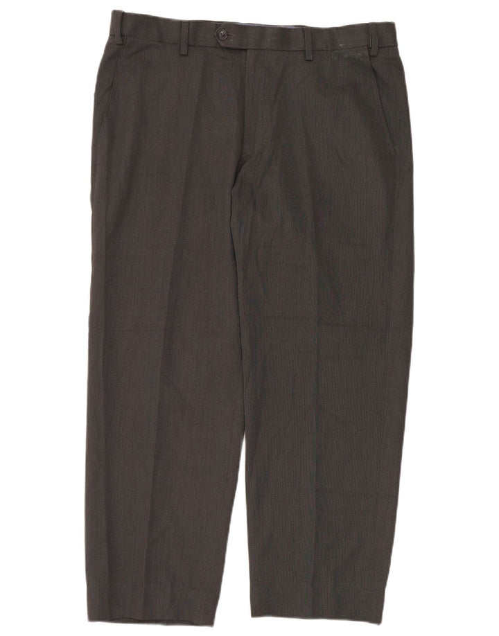 Calça masculina de ajuste regular Marks & Spencer W36 L26 poliéster cinza