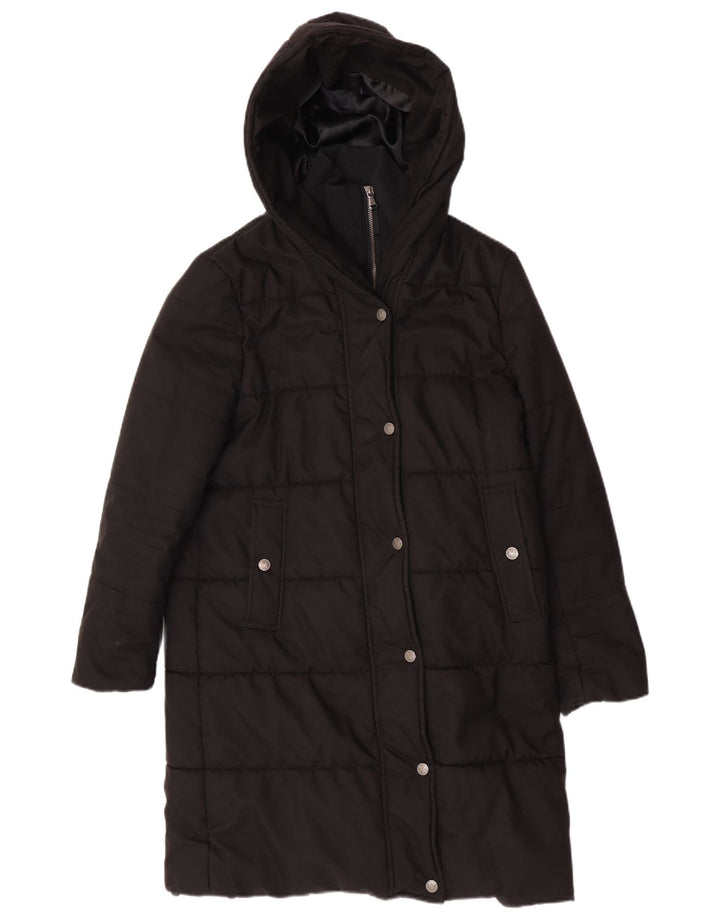 Casaco acolchoado feminino com capuz e ajuste regular da Crew Clothing UK 14 médio preto