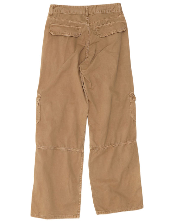 Zara Womens Loose Fit Cargo Trousers EU 36 XS W26 L30 Beige Cotton