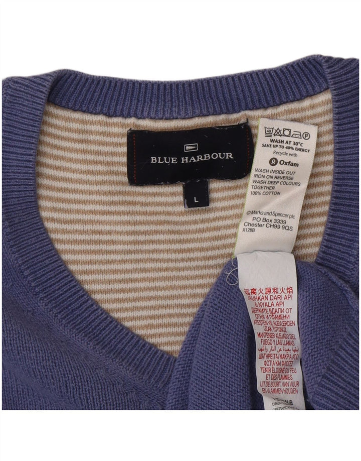 Suéter masculino Marks & Spencer Blue Harbor com decote em V, grande algodão azul