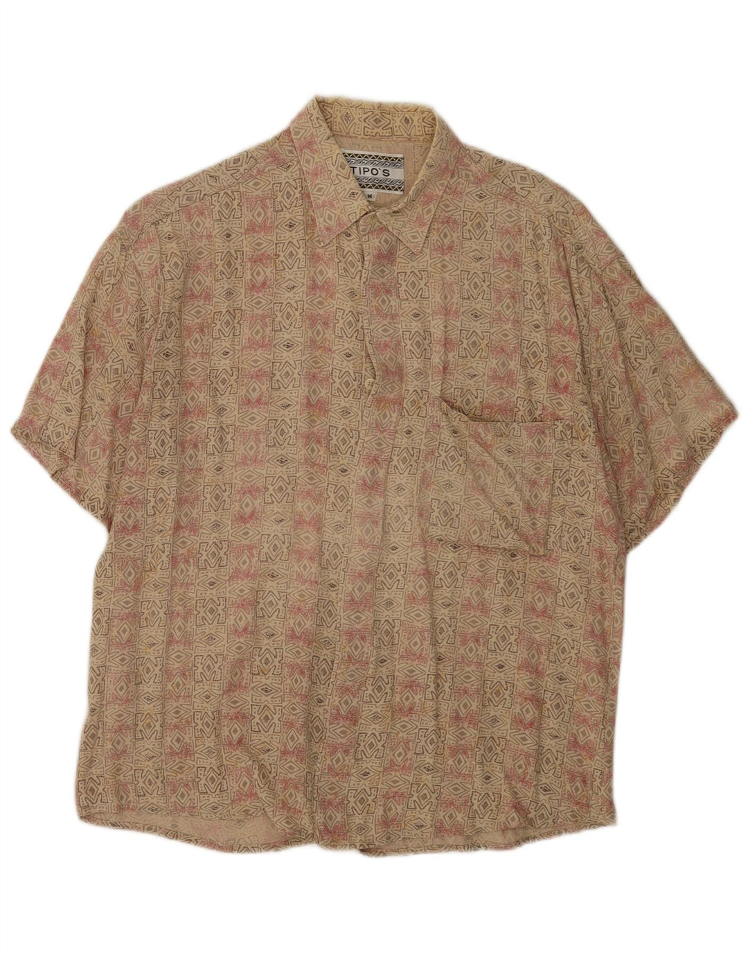 Camisa masculina de manga curta Tipo'S rayon geométrico bege médio