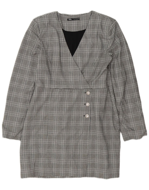 Vestido feminino Zara com bainha de manga comprida UK 18 XL cinza xadrez poliéster