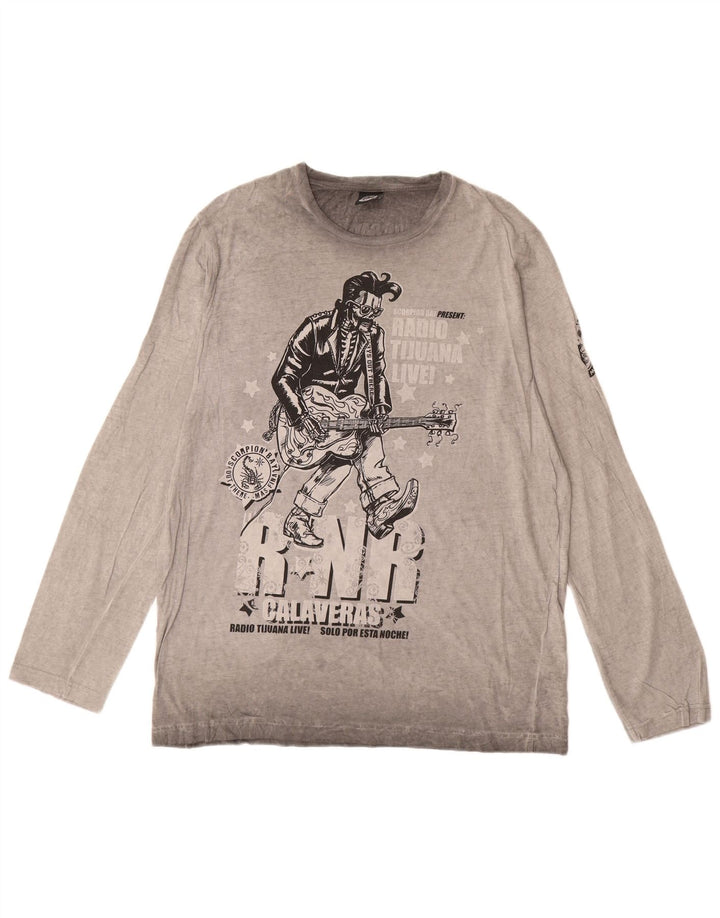 Scorpion Bay Mens Gráfico Top Manga Longa XL Algodão Cinza
