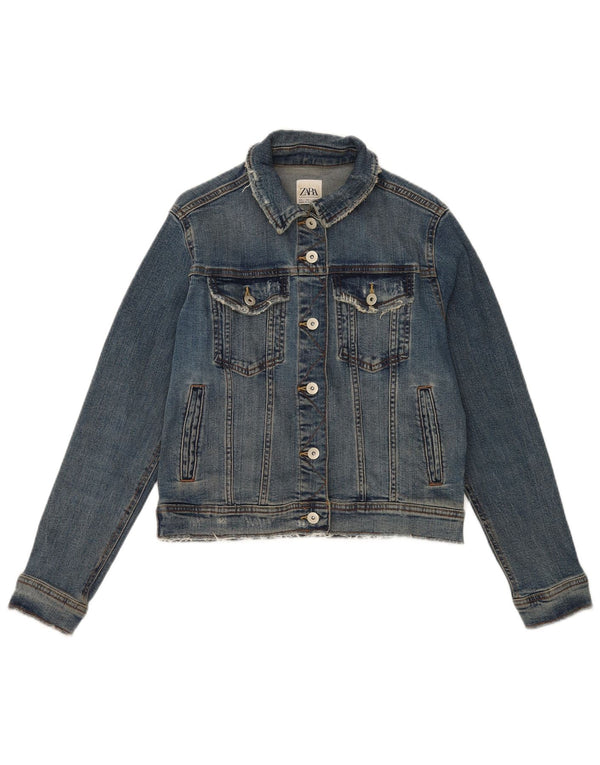 Jaqueta jeans feminina Zara UK 16 grande algodão azul