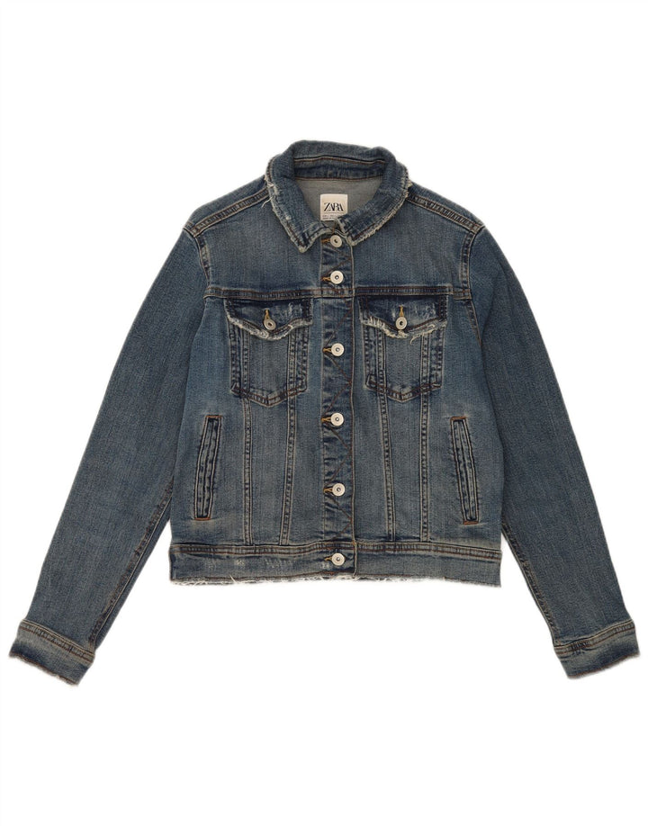 Jaqueta jeans feminina Zara UK 16 grande algodão azul