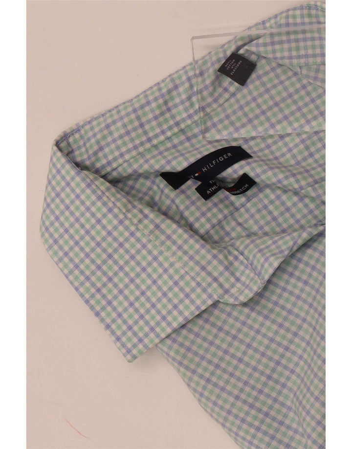 Camisa masculina Tommy Hilfiger tamanho 15 1/2 algodão xadrez azul médio