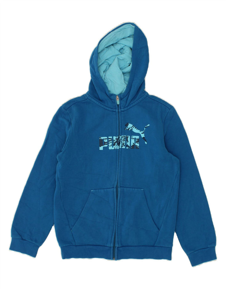 PUMA Boys Graphic Zip Hoodie Sweater 11-12 Years Blue Cotton Vintage Puma and Second-Hand Puma from Messina Hembry 