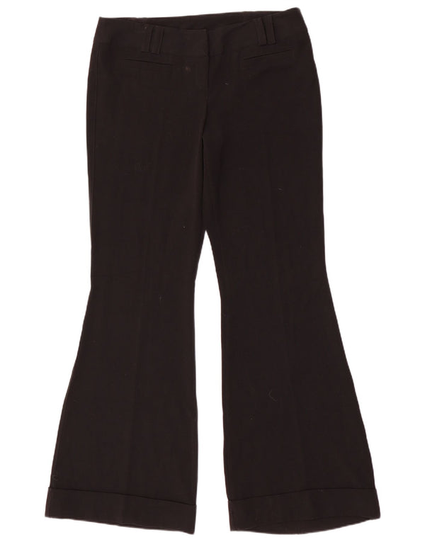 Calça feminina casual flare Topshop Reino Unido 12 médio W32 L33 poliéster preto