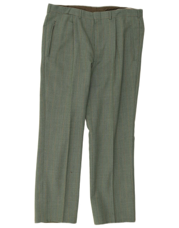 Calça casual reta masculina vintage W34 L27 xadrez verde