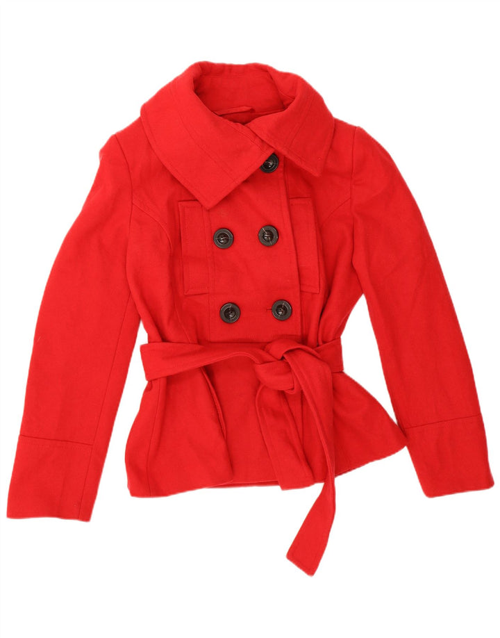 Zara Womens Short Pea Coat Reino Unido 16 Grande Lã Vermelha