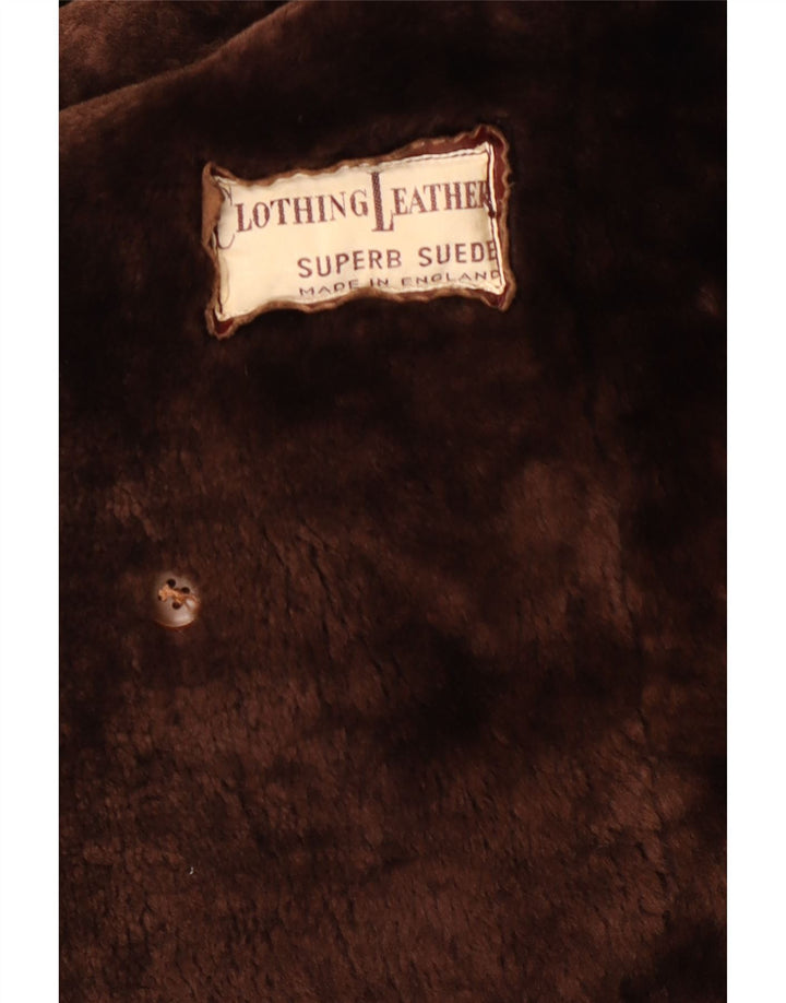 Casaco masculino vintage de couro shearling Reino Unido 38 couro marrom médio