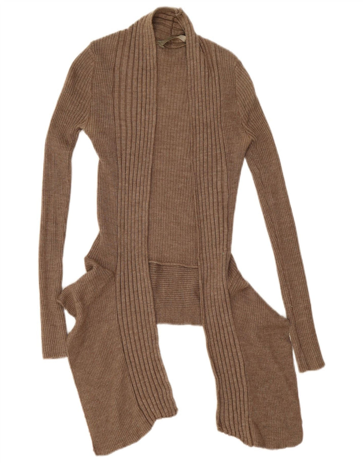 Suéter cardigan aberto assimétrico Zara feminino Reino Unido 12 médio bege
