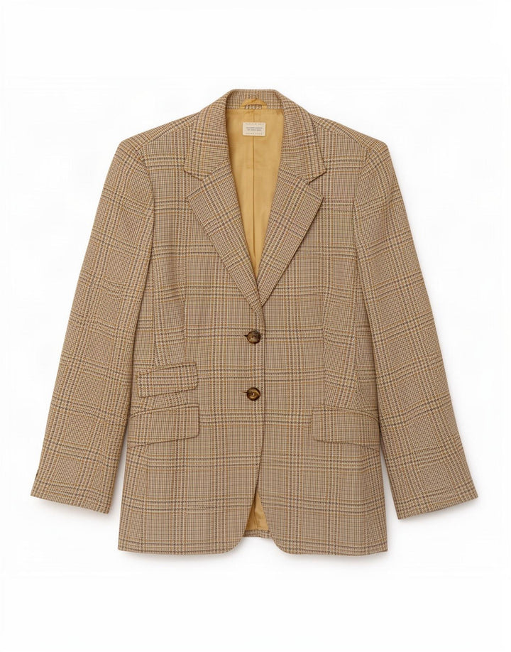Jaqueta blazer feminina de 2 botões Benetton IT 46 grande lã bege Houndstooth