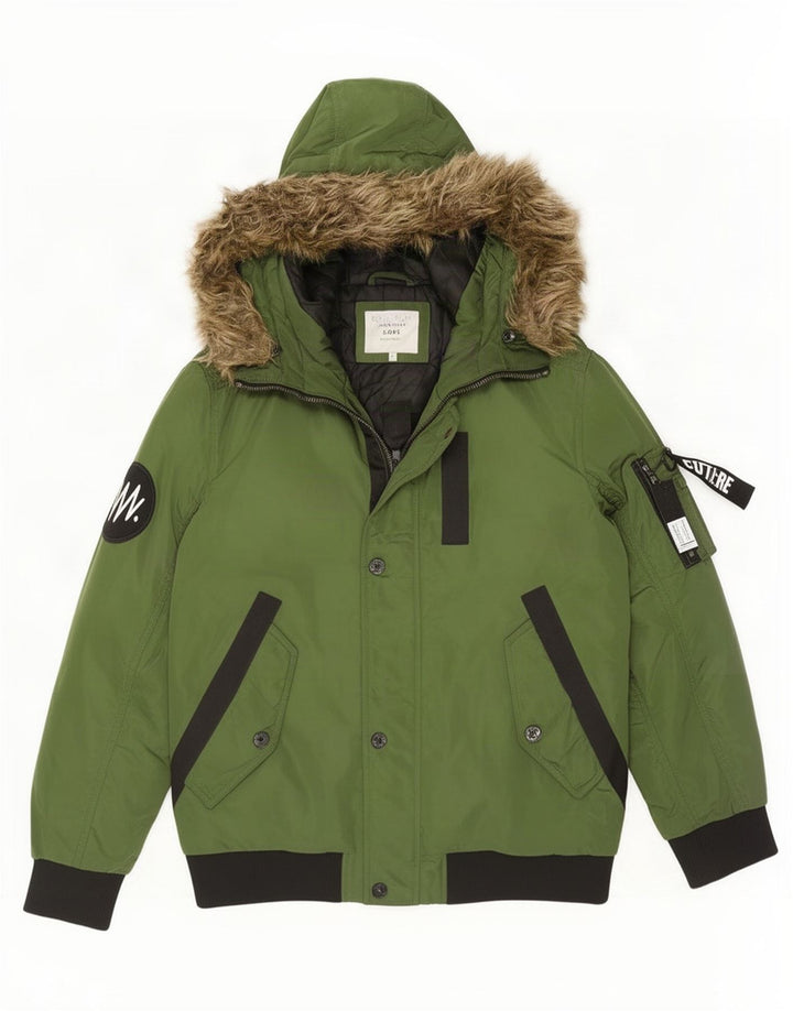 Jaqueta bomber masculina acolchoada com capuz Jack & Jones Reino Unido 40 poliéster verde grande