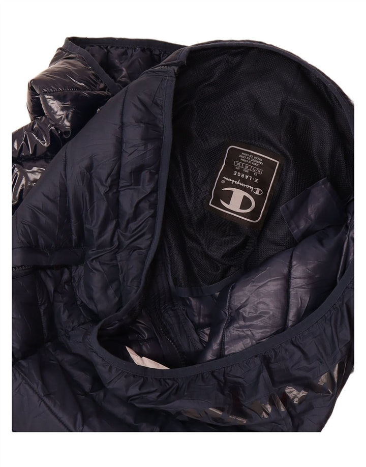 CHAMPION Mens Graphic Hooded Padded Jacket UK 42 XL Blue Vintage Champion and Second-Hand Champion from Messina Hembry 