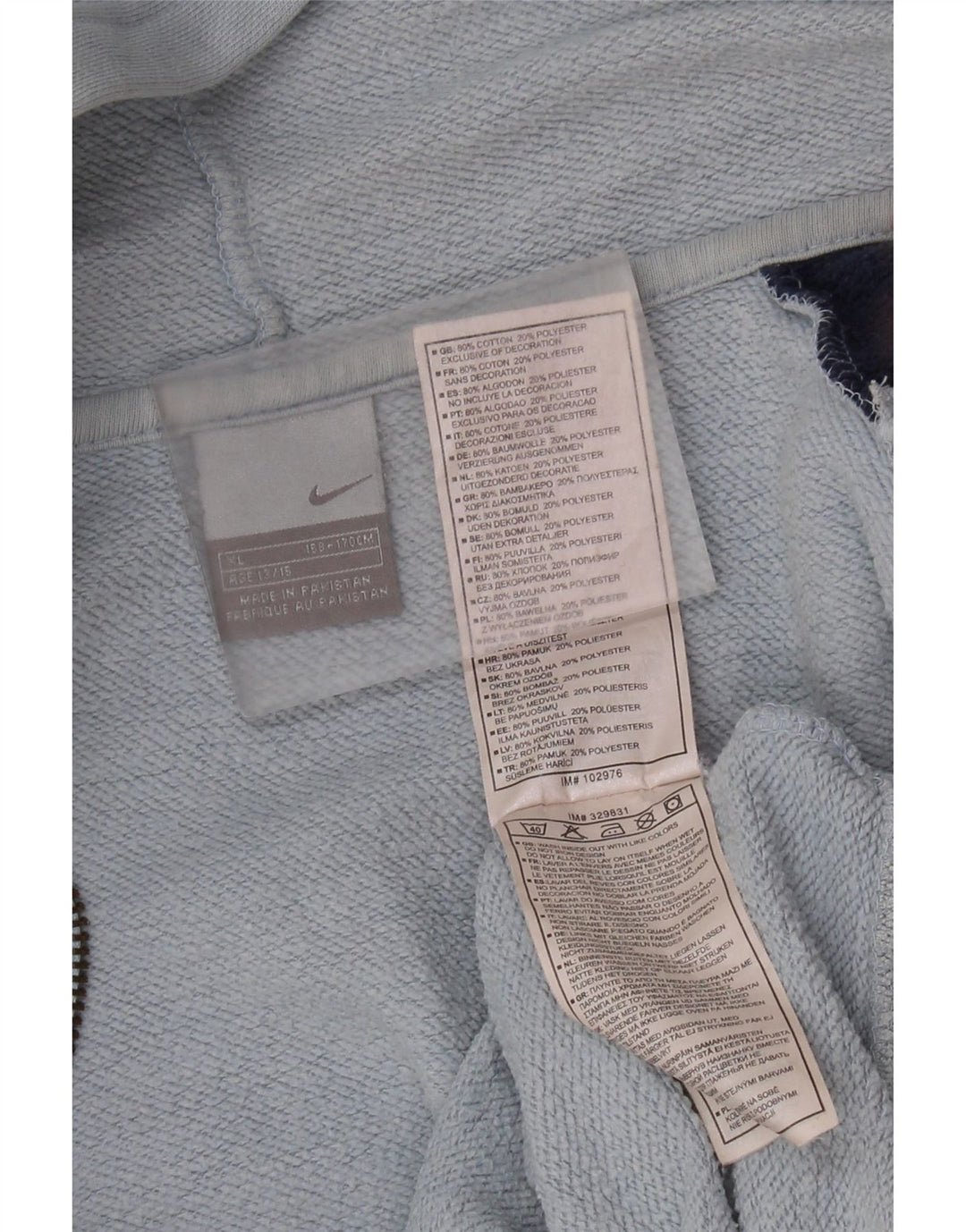 Suéter Nike Boys Graphic Zip com capuz 13-14 anos XL azul colorblock algodão