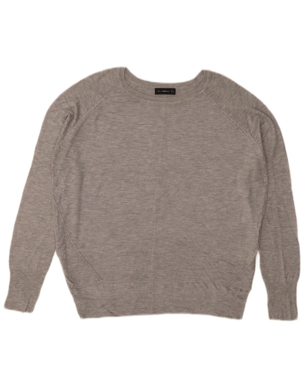 Suéter feminino ZARA com gola canoa Reino Unido 14 viscose manchada cinza médio
