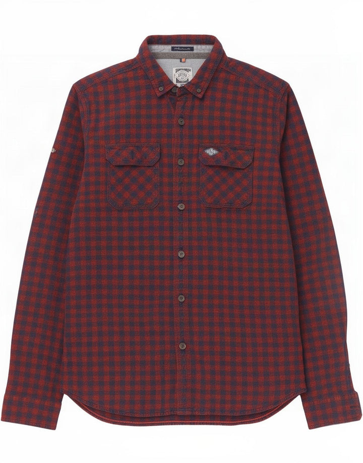 Camisa de flanela masculina Superdry XL algodão guingão vermelho