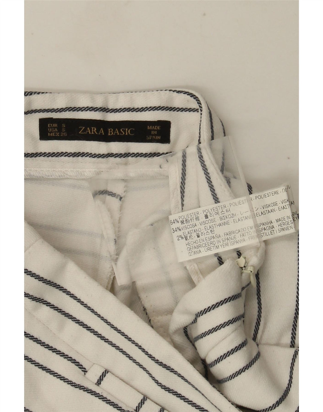 Zara Shorts Chino Feminino Cintura Alta Pequeno W26 Poliéster Listrado Branco
