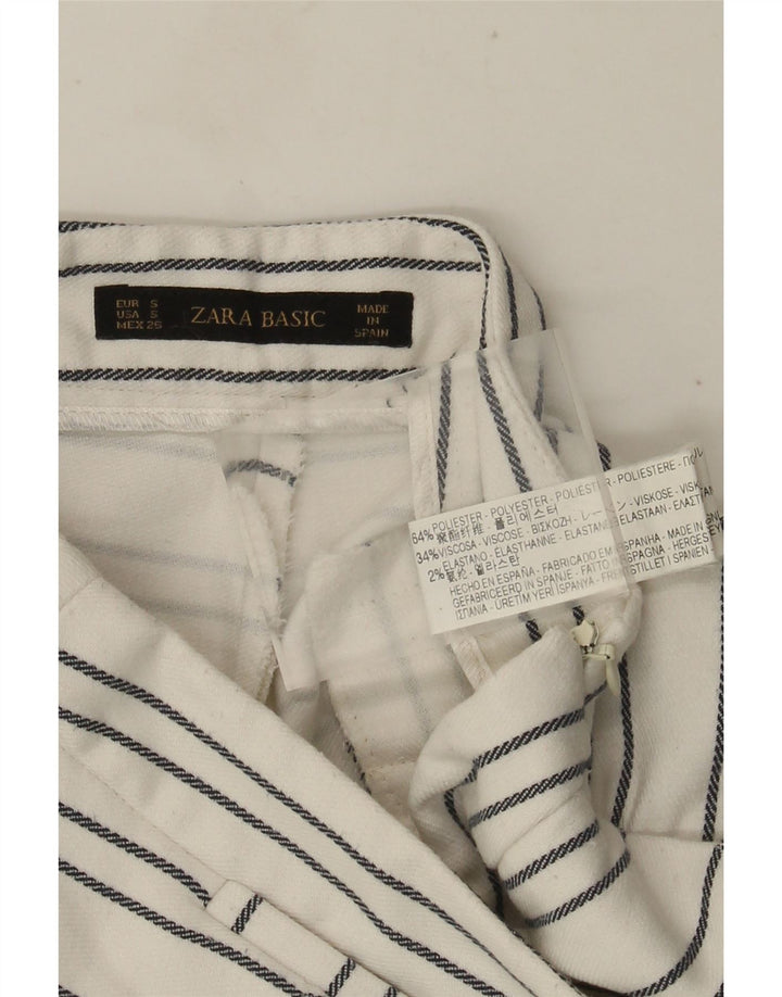 Zara Shorts Chino Feminino Cintura Alta Pequeno W26 Poliéster Listrado Branco