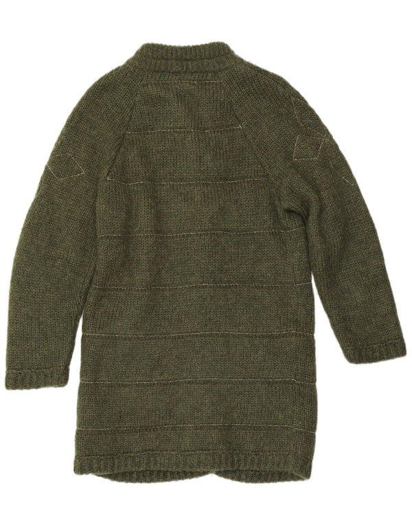 Camisola Cardigan Longline Feminina Vintage UK 10 Geométrica Verde Pequena