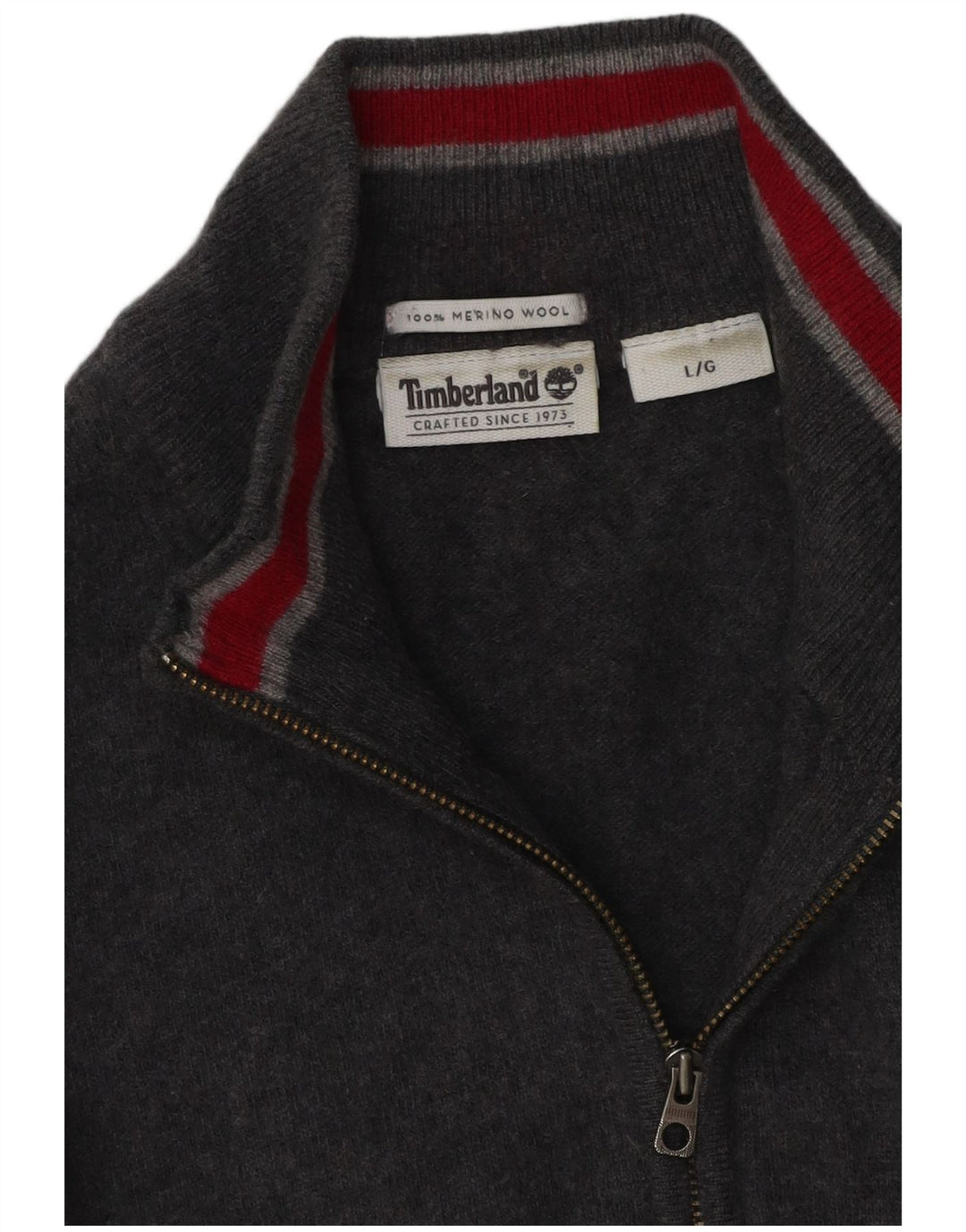 Suéter masculino Timberland com zíper e gola grande lã Merino cinza