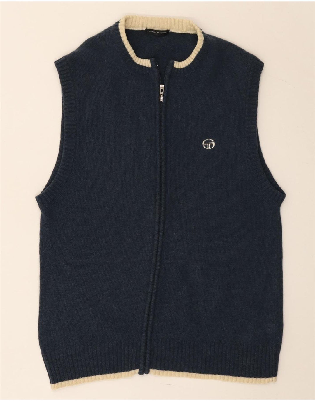 Suéter cardigã feminino sem mangas Sergio Tacchini Reino Unido 12 médio azul marinho
