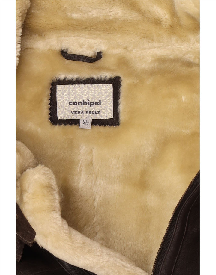 Jaqueta masculina Shearling Conbipel Reino Unido 42 XL couro marrom