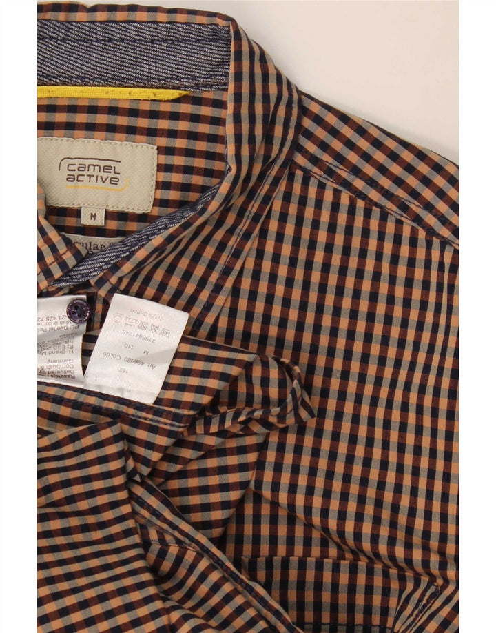 Camisa masculina Camel Active de ajuste regular, algodão guingão marrom médio