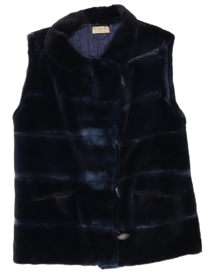 Vintage Womens Fur Gilet UK 14 Médio Azul Marinho