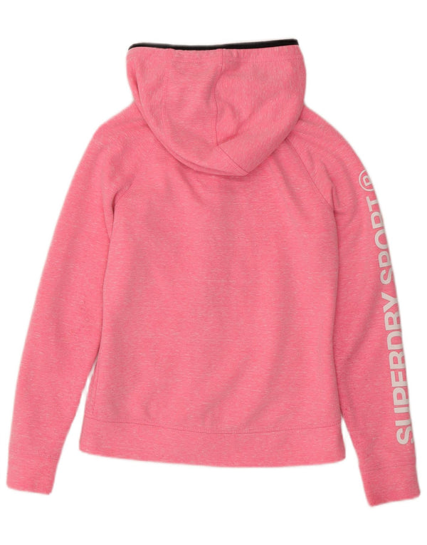 Suéter feminino SUPERDRY com capuz e zíper gráfico solto UK 6 XS rosa manchado