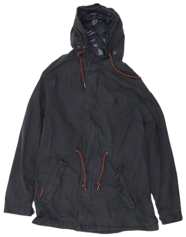 Jaqueta Parka masculina Superdry com capuz UK 46 3XL algodão azul marinho