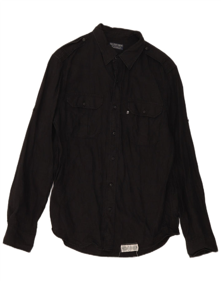 Camisa militar masculina Ralph Lauren de linho preto médio