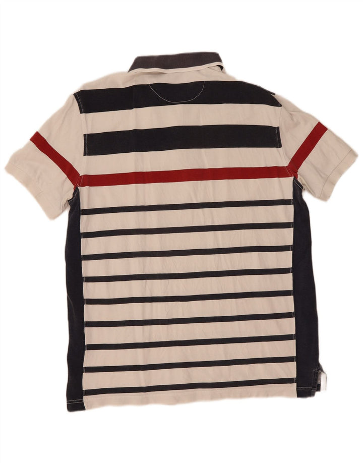 Camisa polo masculina Murphy & Nye XL de algodão listrado branco