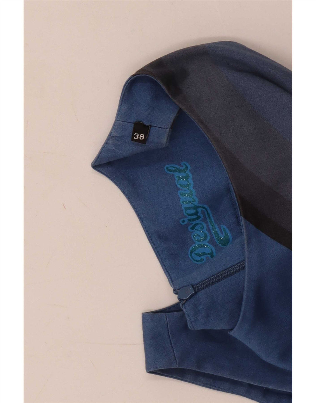 Desigual Vestido feminino estampado sem mangas com bainha UE 38 listrado azul médio