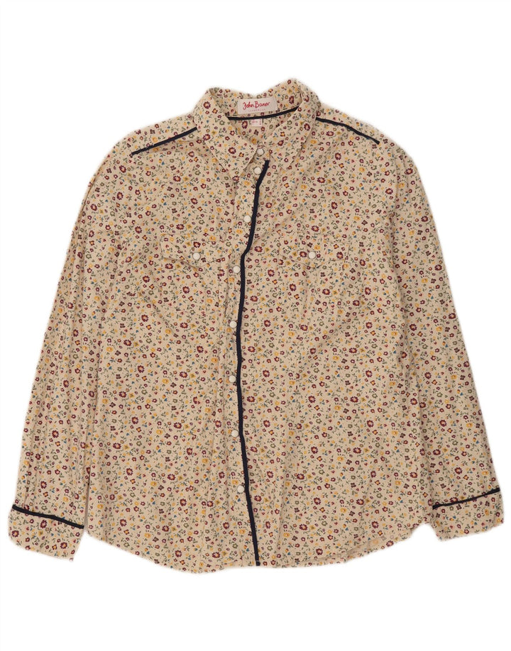 Camisa feminina John Baner UK 14 médio bege floral